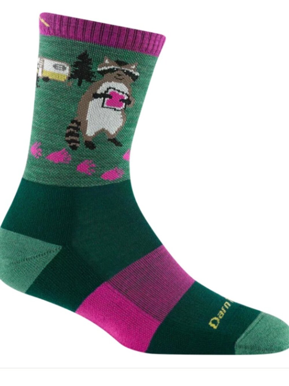 Darn Tough Critter Club Raccoon Trek Crew Hiking Socks Moss Purple sz M Med NEW